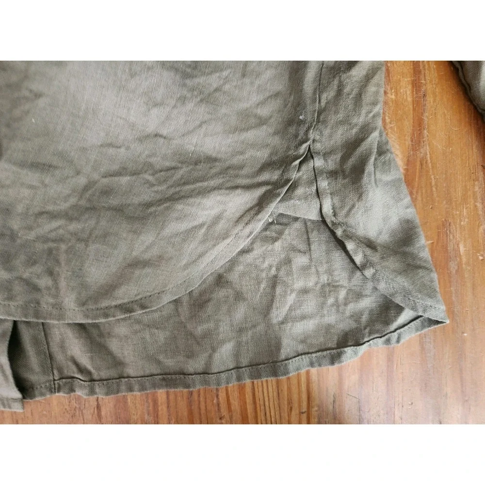 J.Jill Long Sleeve Linen‎ Button-Down Shirt Olive Green Med Beach Resort Summer - Picture 10 of 10